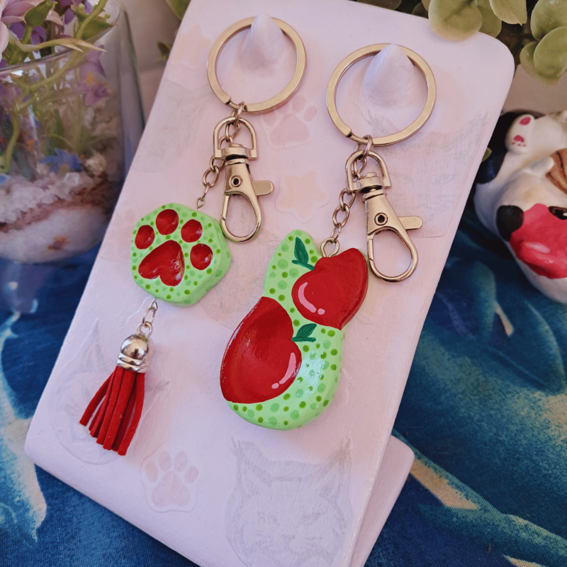 Cat & Paw Matching Set-Pastel Green-Red Apple-Green Dots